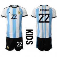 Argentiina Lautaro Martinez #22 Koti Peliasu Lasten MM-kisat 2022 Lyhythihainen (+ Lyhyet housut)